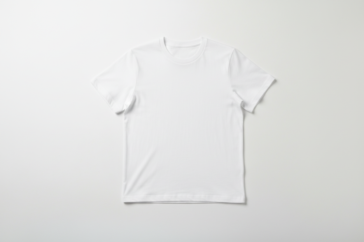 White t-shirt on a light gray background